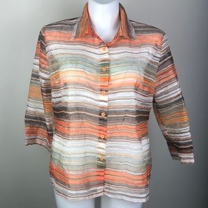 Sheer Button Up Multicolored Stripe